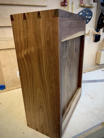 Walnut cabinet — hand-cut dovetail corners