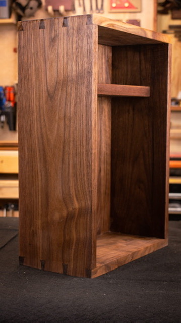 Walnut cabinet — hand-cut dovetail joinery